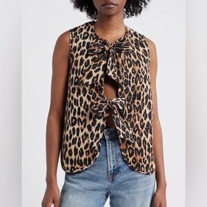 Damson Madder Tilly Leopard Print Organic Cotton Quilted Vest - US6 / EU10